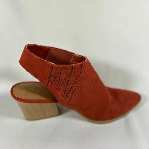 Qupid pointed toe chunky wood heel brick fox open back bootie womans sz 6 - Picture 7 of 12